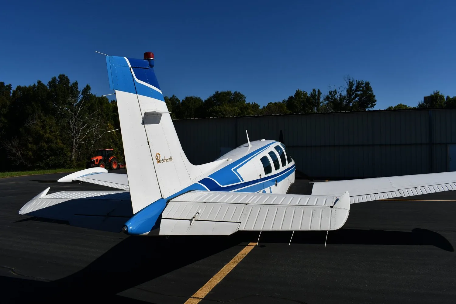Exterior view of a 1990 Beechcraft A36 Bonanza.