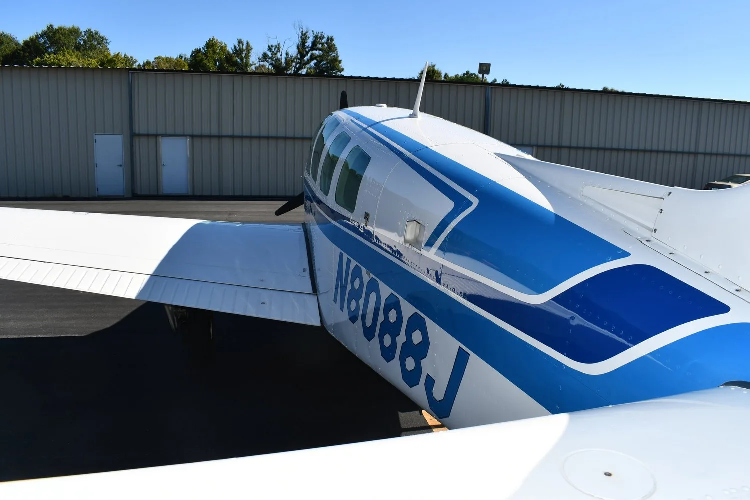 Exterior view of a 1990 Beechcraft A36 Bonanza.