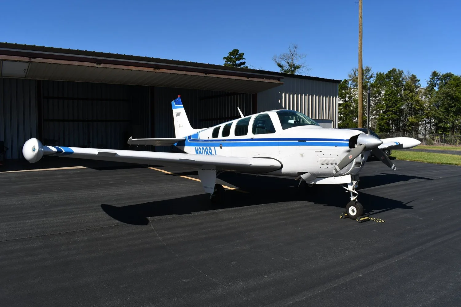Exterior view of a 1990 Beechcraft A36 Bonanza.