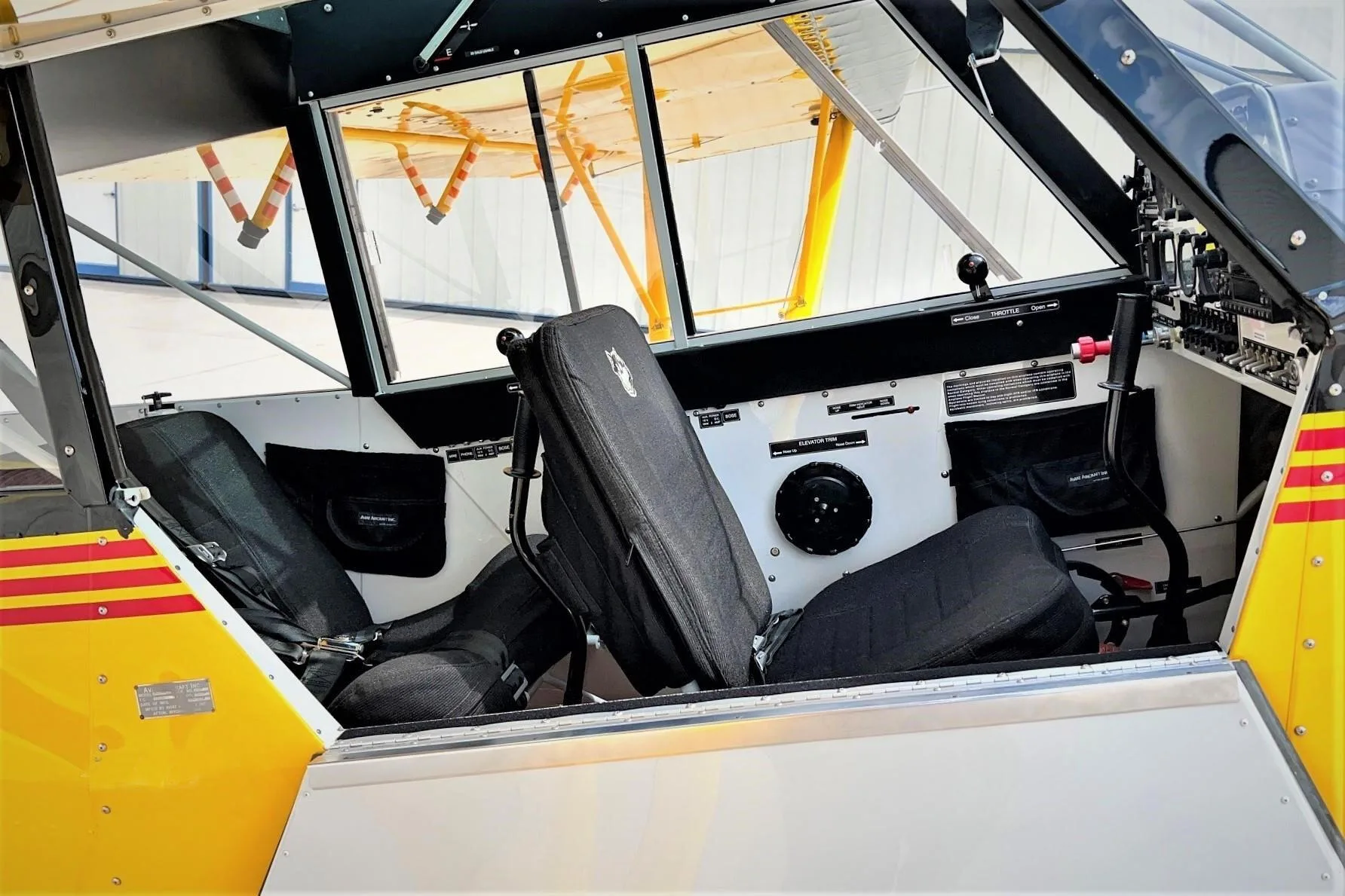 Cockpit and instrument panel of a 2013 Aviat A-1C-180 Husky.