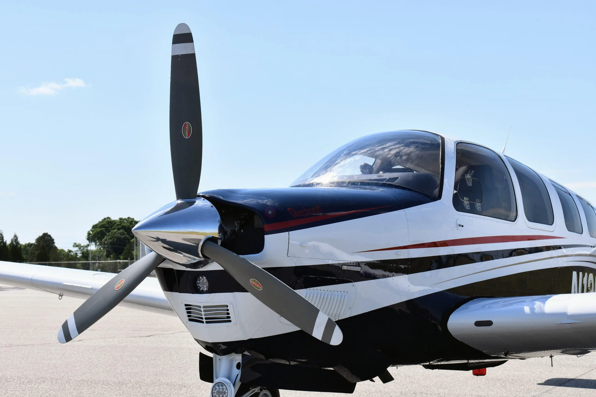 Exterior view of a 2005 Beechcraft A36 Bonanza.