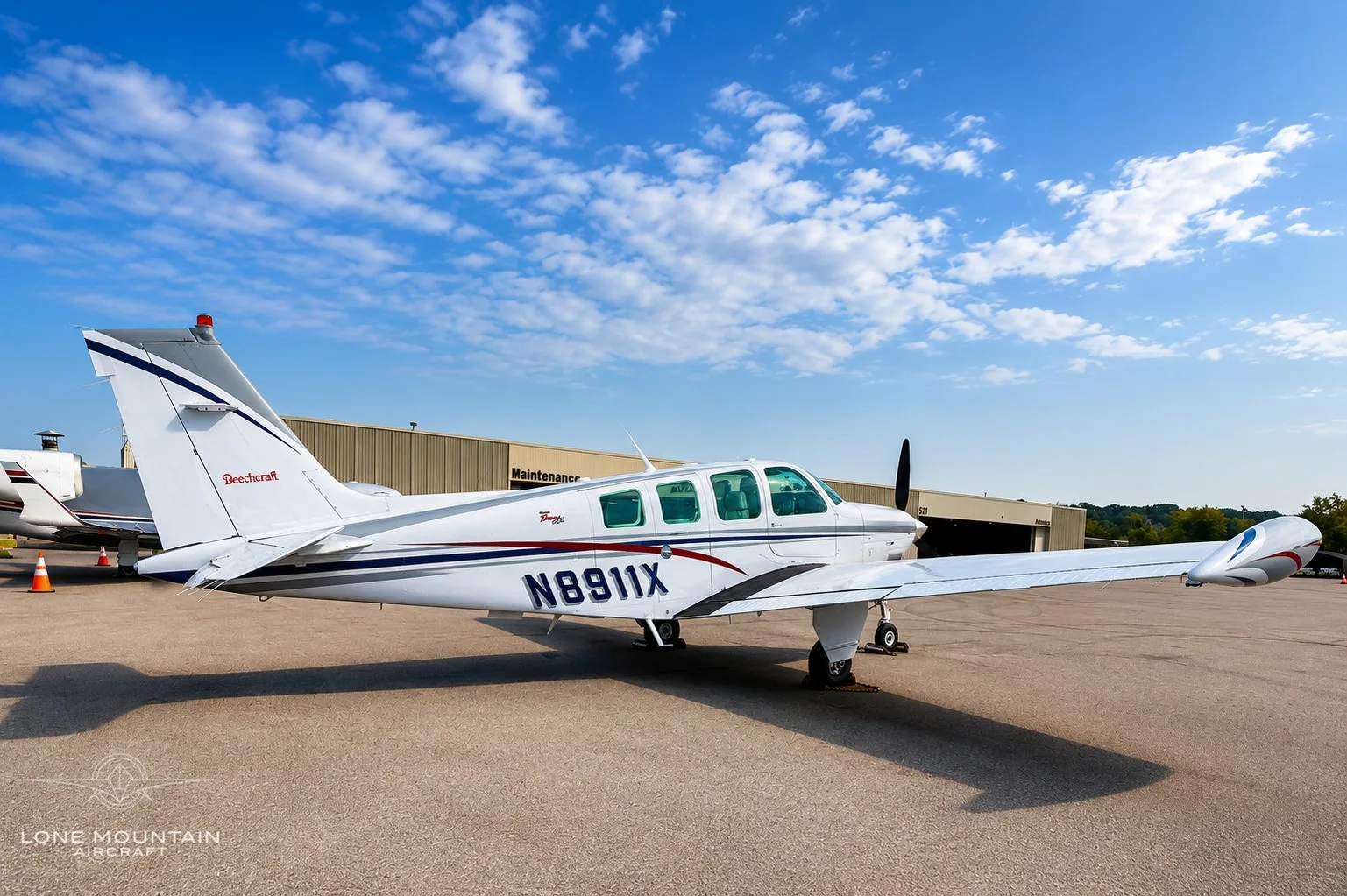 Exterior view of a 1998 Beechcraft A36 Bonanza.