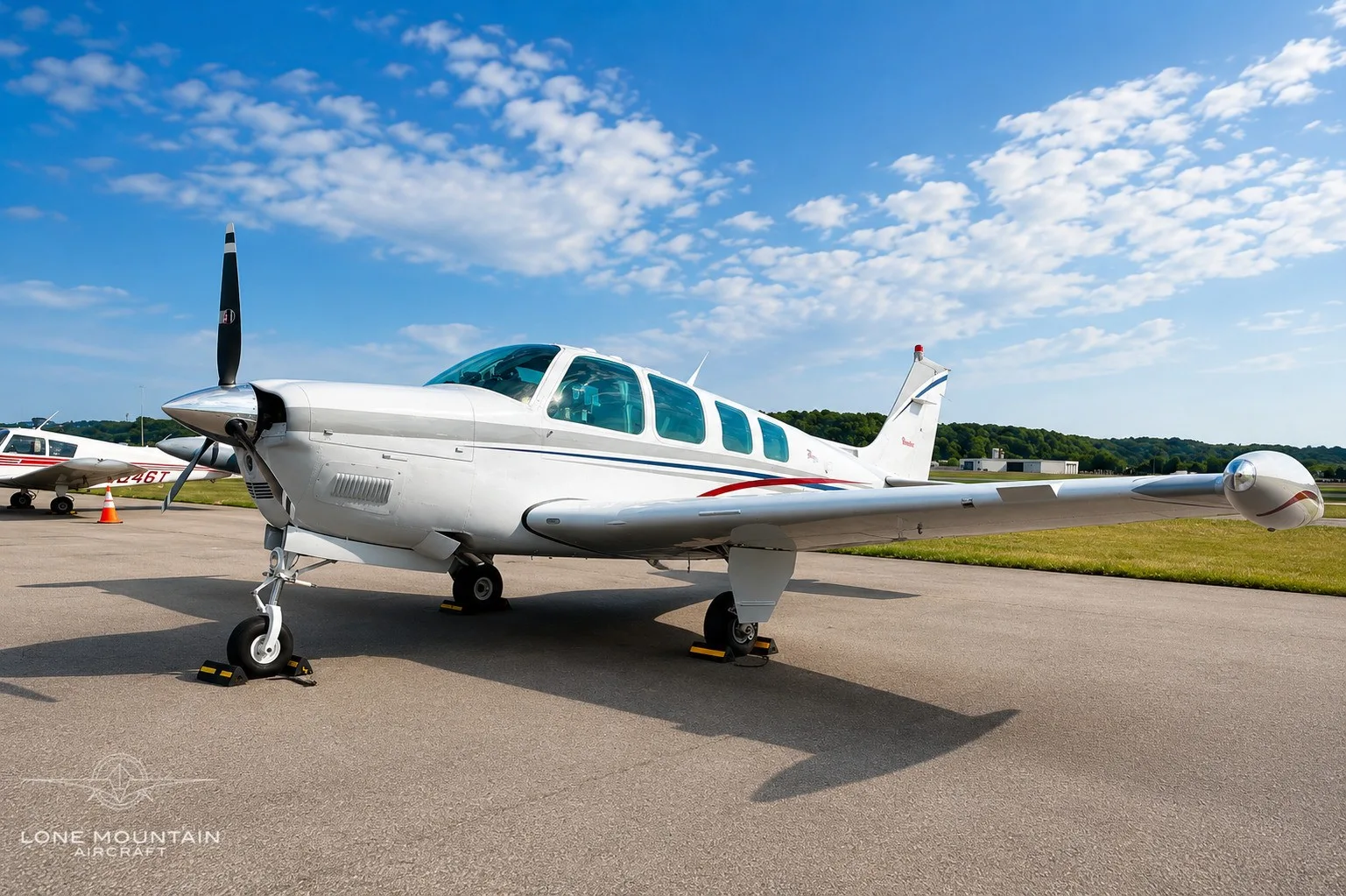 Exterior view of a 1998 Beechcraft A36 Bonanza.