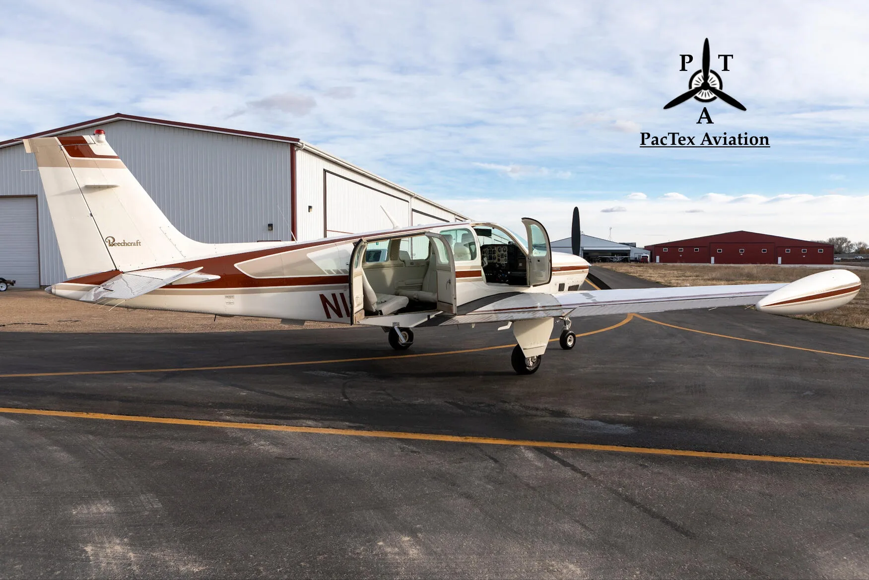 Exterior view of a 1981 Beechcraft A36TC Bonanza.
