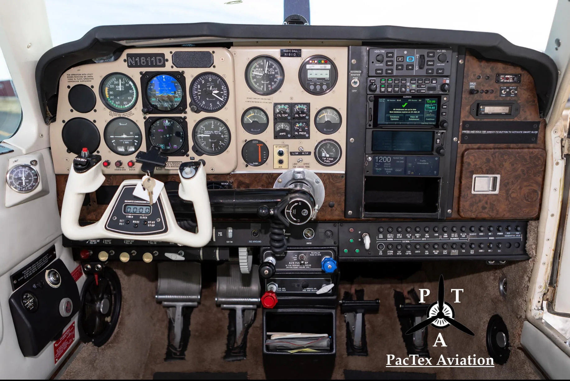 Cockpit and instrument panel of a 1981 Beechcraft A36TC Bonanza.