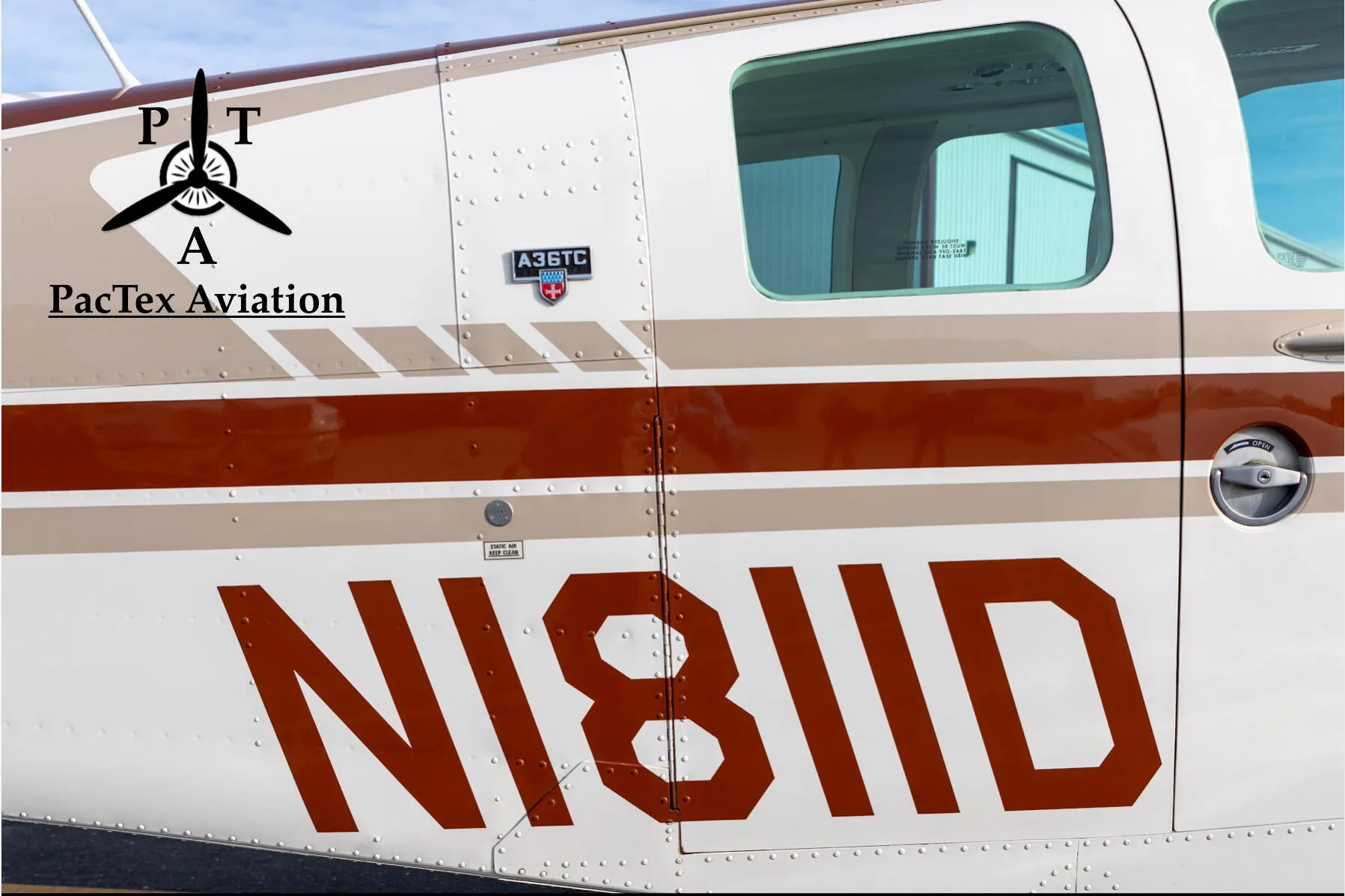 Exterior view of a 1981 Beechcraft A36TC Bonanza.