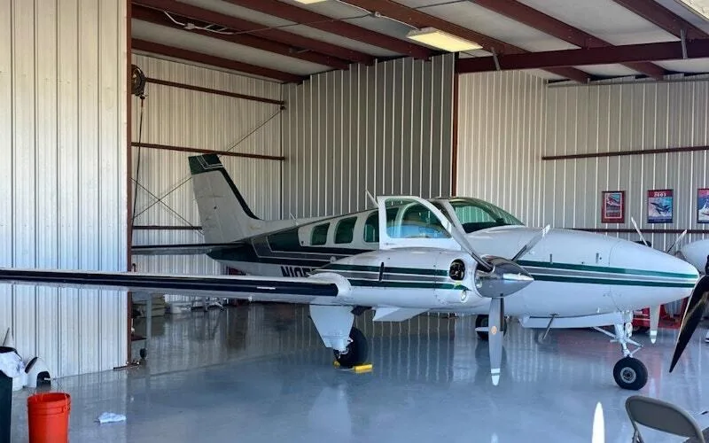 Exterior view of a 1979 Beechcraft Baron 58TC.