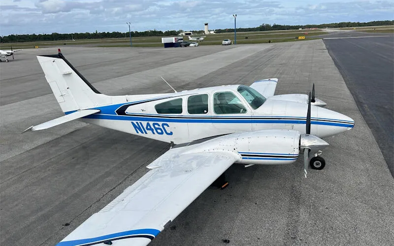 Exterior view of a 1964 Beechcraft Baron B55.