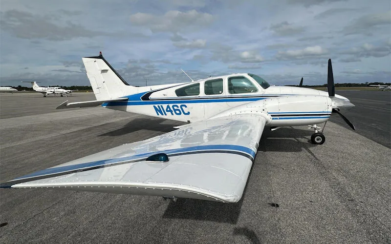 Exterior view of a 1964 Beechcraft Baron B55.