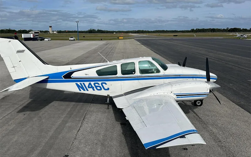 Exterior view of a 1964 Beechcraft Baron B55.