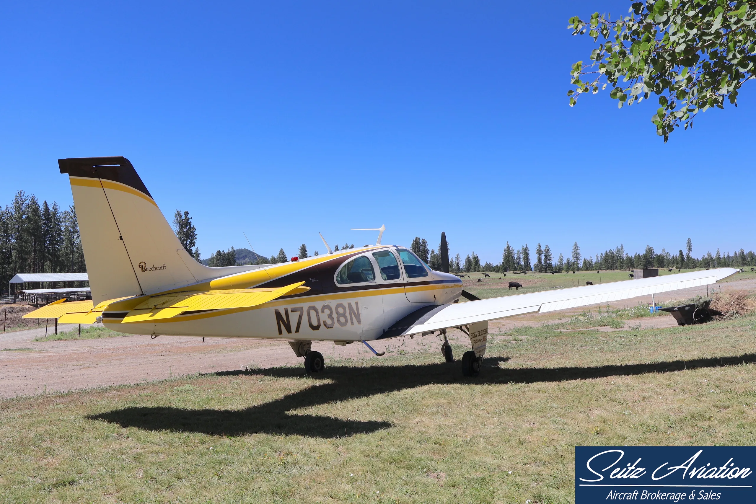 Exterior view of a 1969 Beechcraft E33 Bonanza.