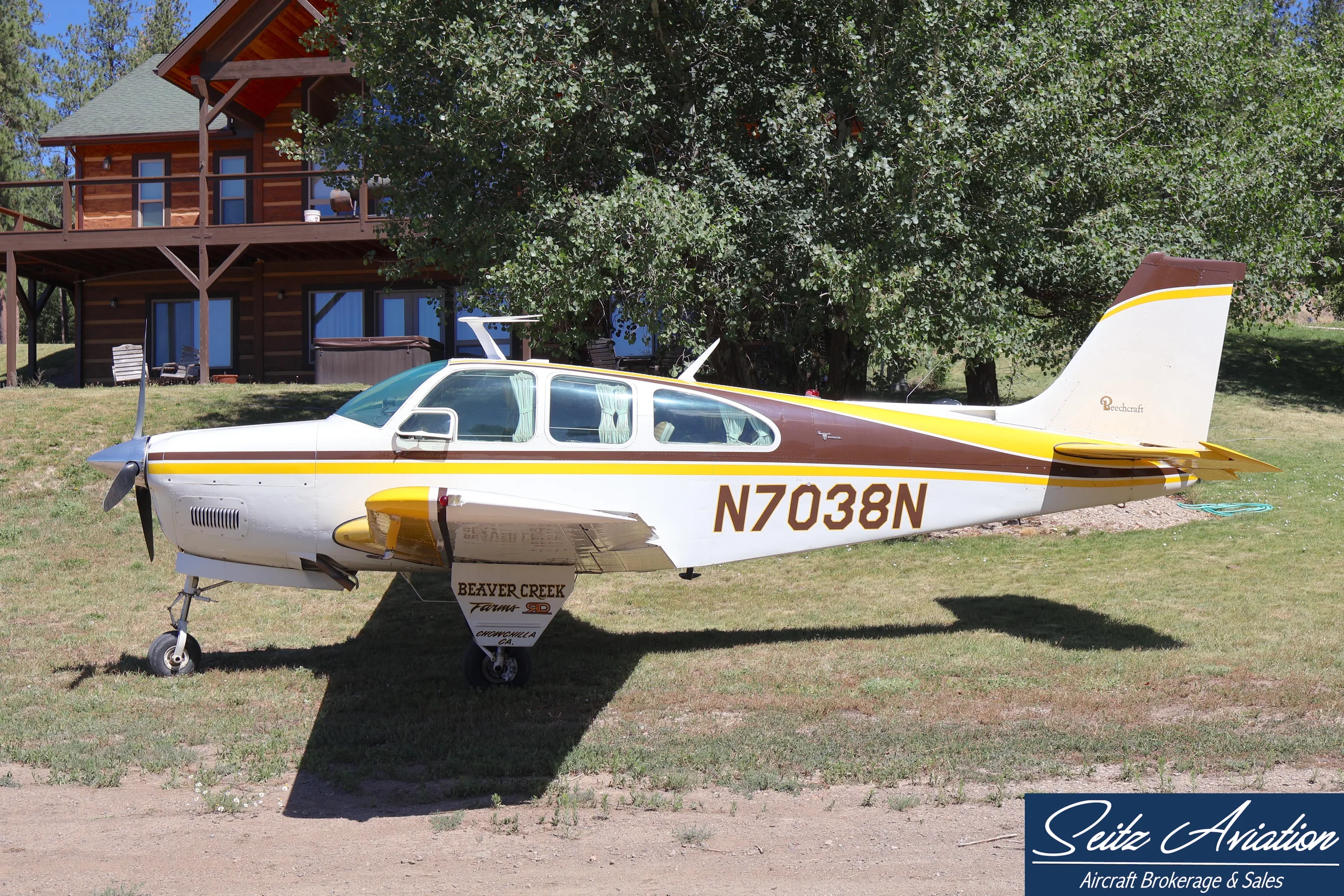 Exterior view of a 1969 Beechcraft E33 Bonanza.