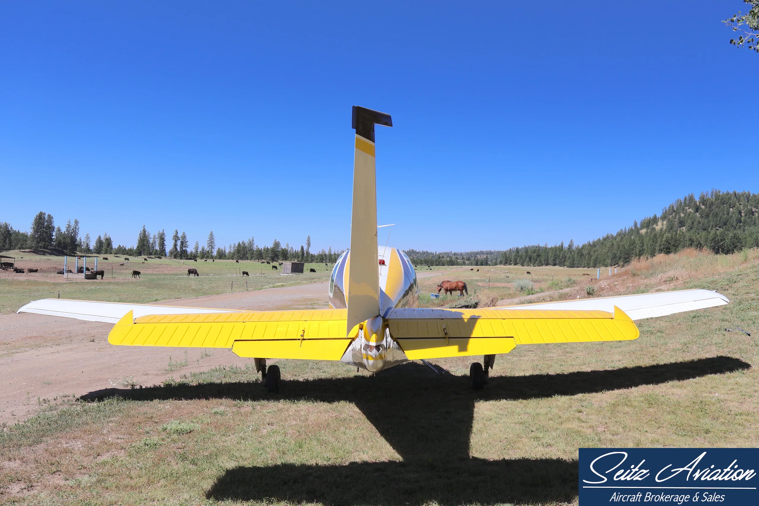 Exterior view of a 1969 Beechcraft E33 Bonanza.
