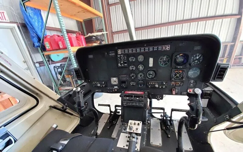 Cockpit and instrument panel of a 1994 Bell 206B-3.