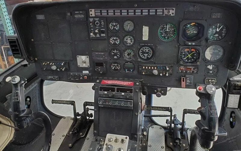 Cockpit and instrument panel of a 1994 Bell 206B-3.