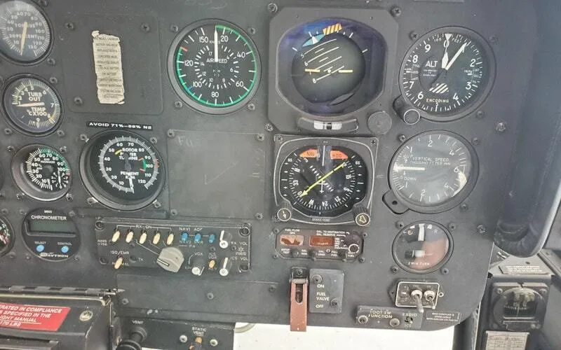 Cockpit and instrument panel of a 1994 Bell 206B-3.