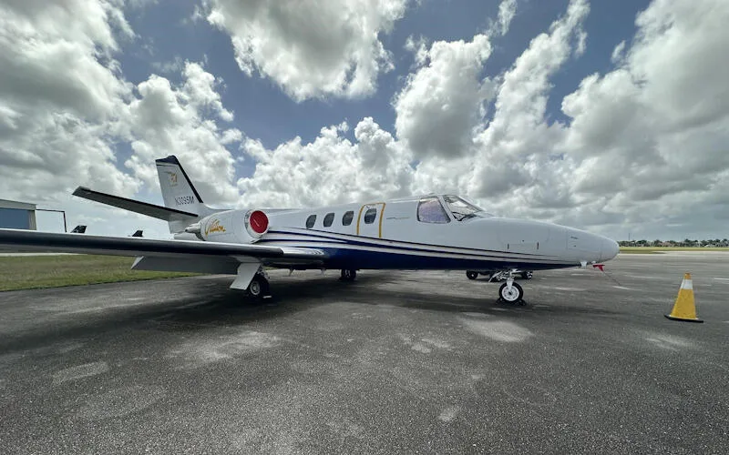 Exterior view of a 1976 Cessna 500 Citation I.