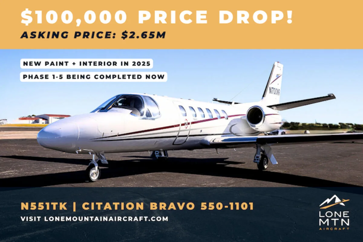 Exterior view of a 2005 Cessna 550 Citation Bravo.