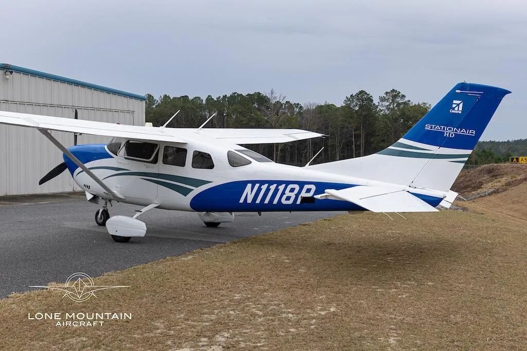 Exterior view of a 2019 Cessna T206H.