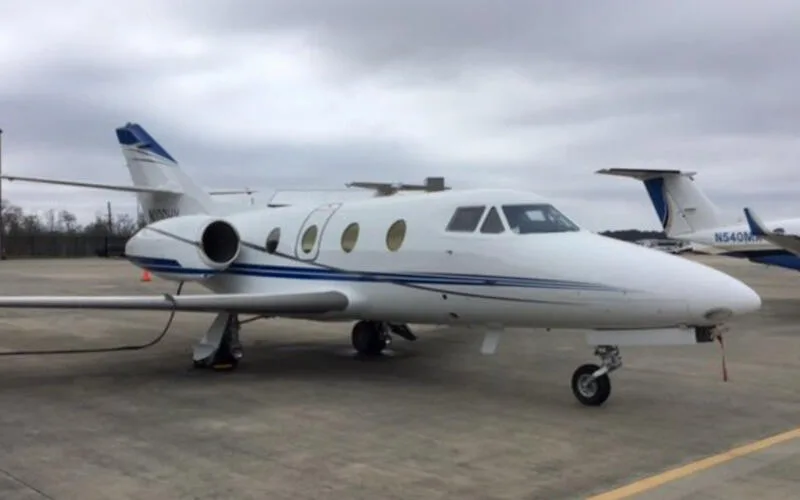 Exterior view of a 1981 Dassault Falcon 100.