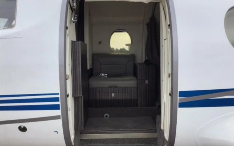 Cabin interior of a 1981 Dassault Falcon 100.