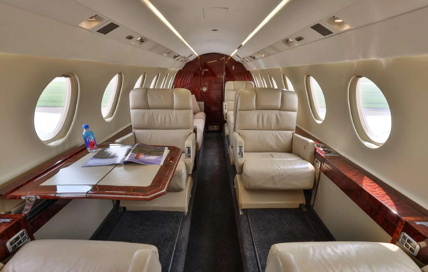 Cabin interior of a 2001 Dassault Falcon 50EX.
