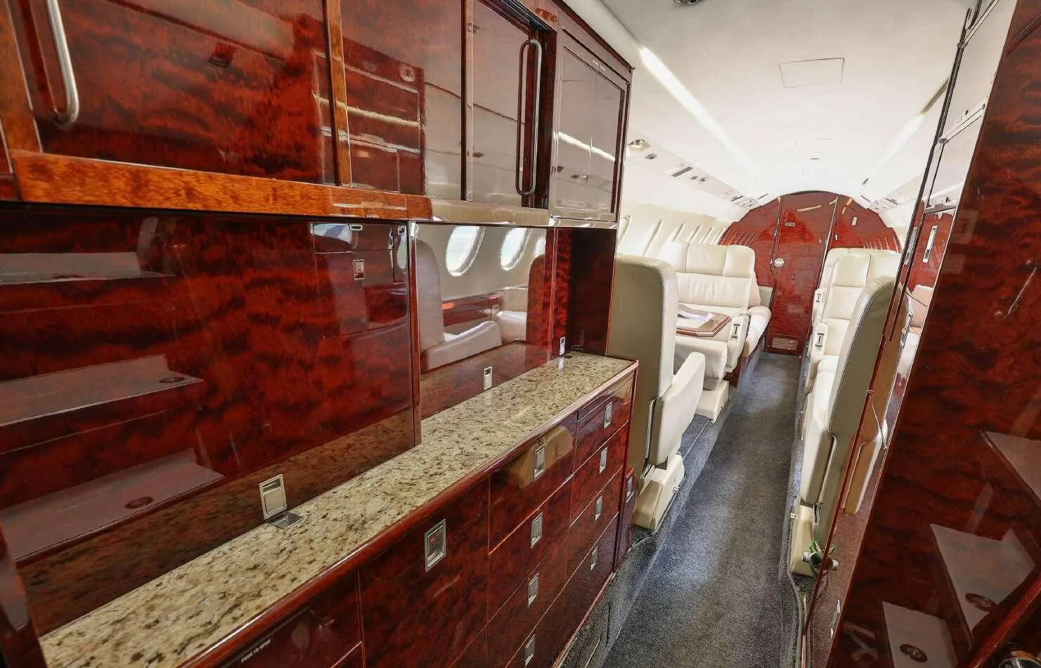 Cabin interior of a 2001 Dassault Falcon 50EX.