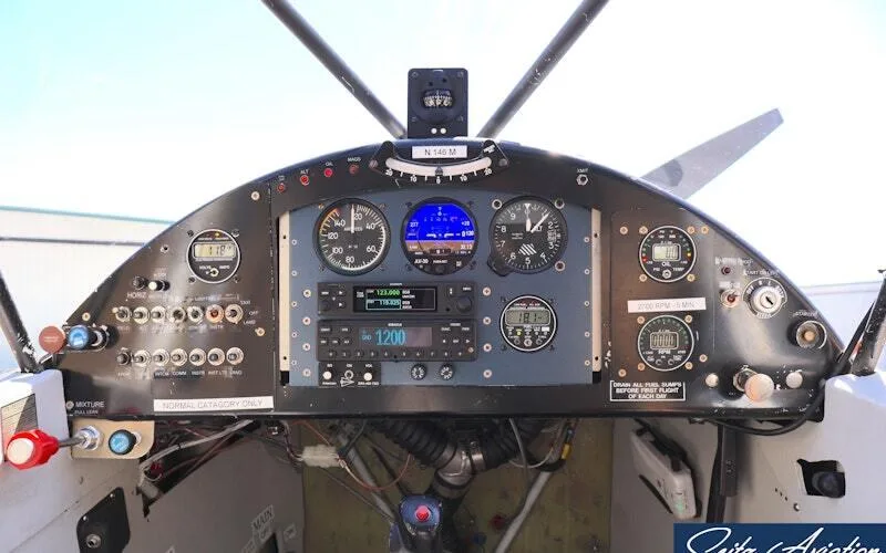 Cockpit and instrument panel of a 1946 Piper PA-12 Super Cruiser.