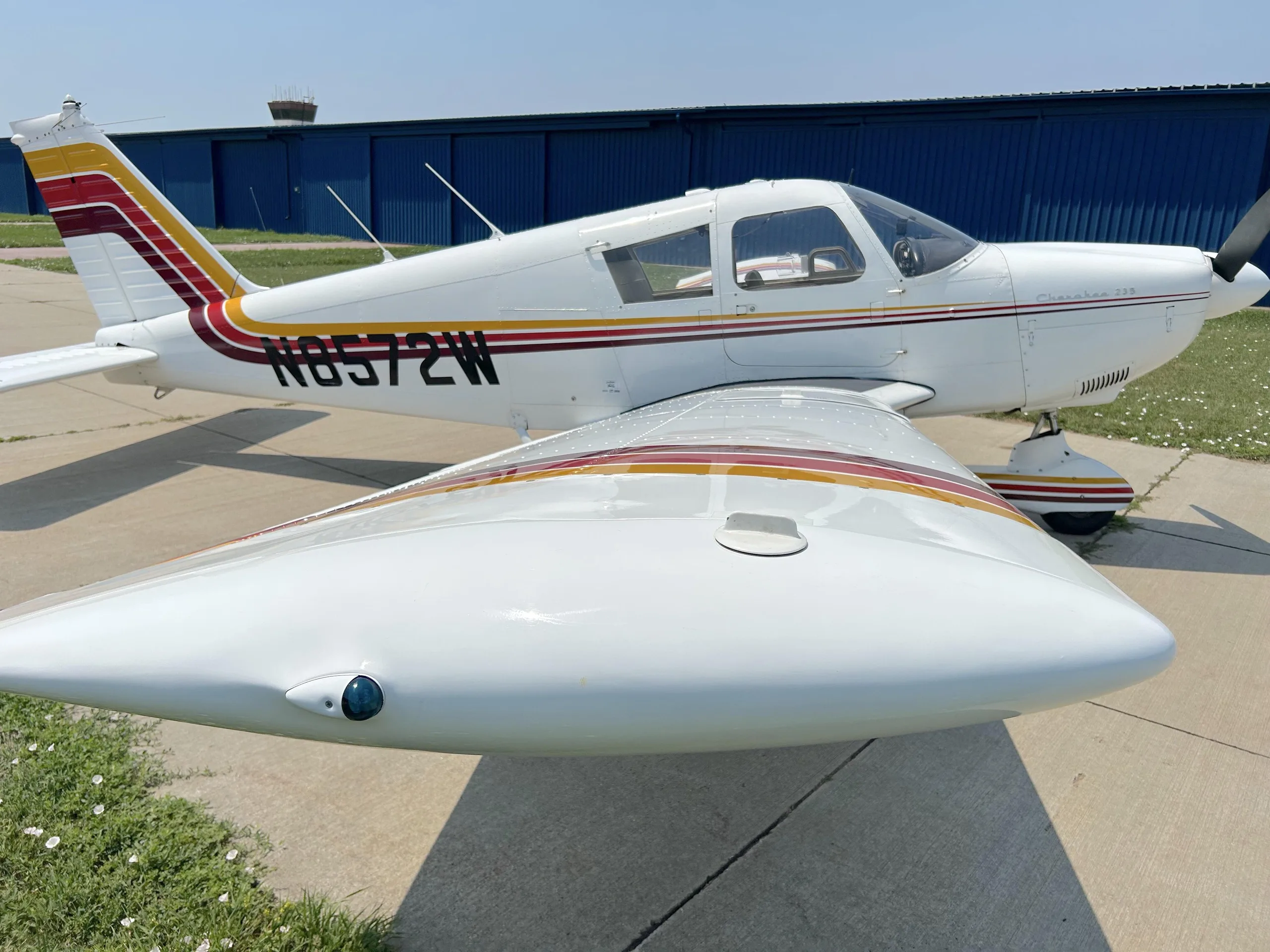 Exterior view of a 1964 Piper PA-28-235 Cherokee Pathfinder.