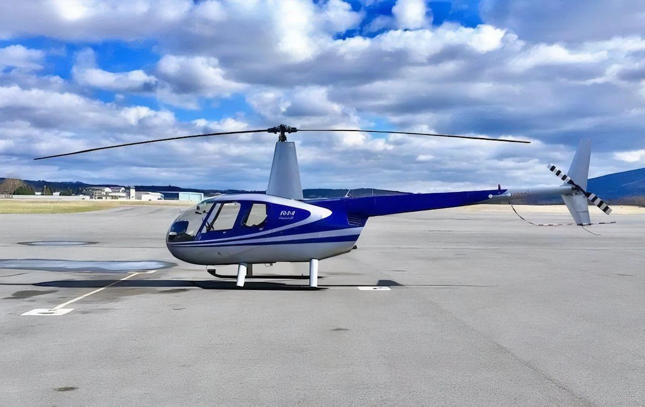 Exterior view of a 2005 Robinson R44 Raven II.