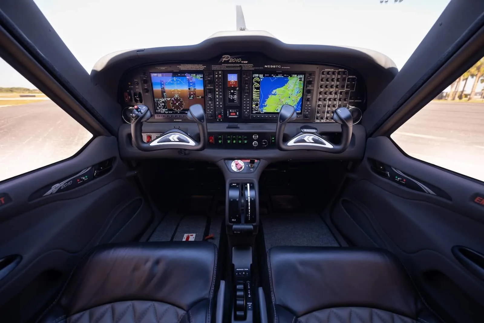 Cockpit and instrument panel of a 2022 Tecnam P2010 TDI.