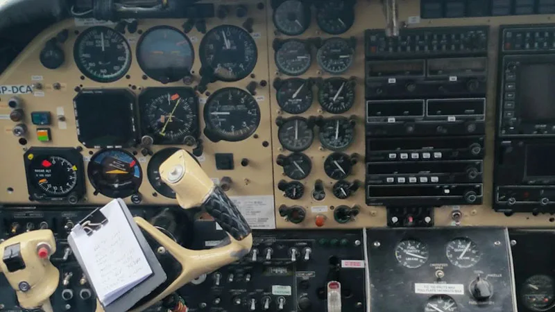 Cockpit and instrument panel of a 1969 Beechcraft 99.