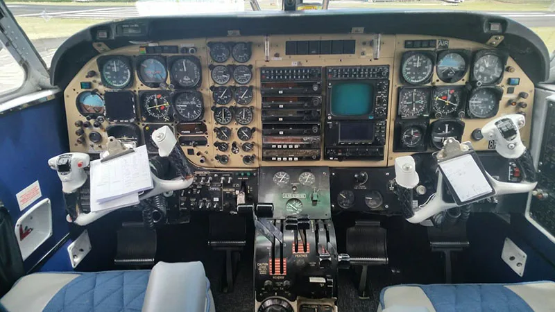 Cockpit and instrument panel of a 1969 Beechcraft 99.