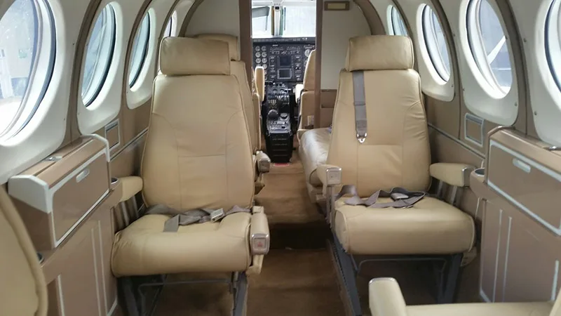 Cabin interior of a 1979 Beechcraft King Air A100.