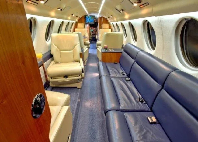 Cabin interior of a 1985 Dassault Falcon 50.