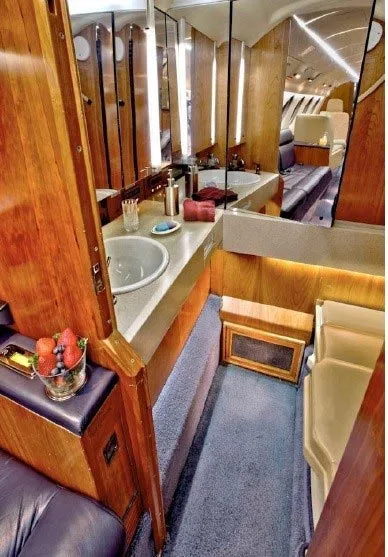 Cabin interior of a 1985 Dassault Falcon 50.