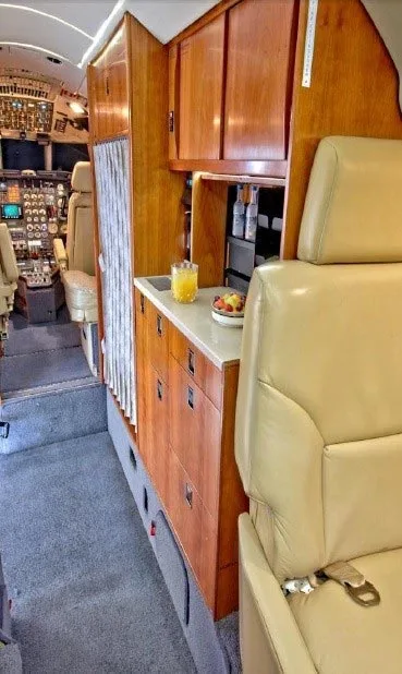 Cabin interior of a 1985 Dassault Falcon 50.