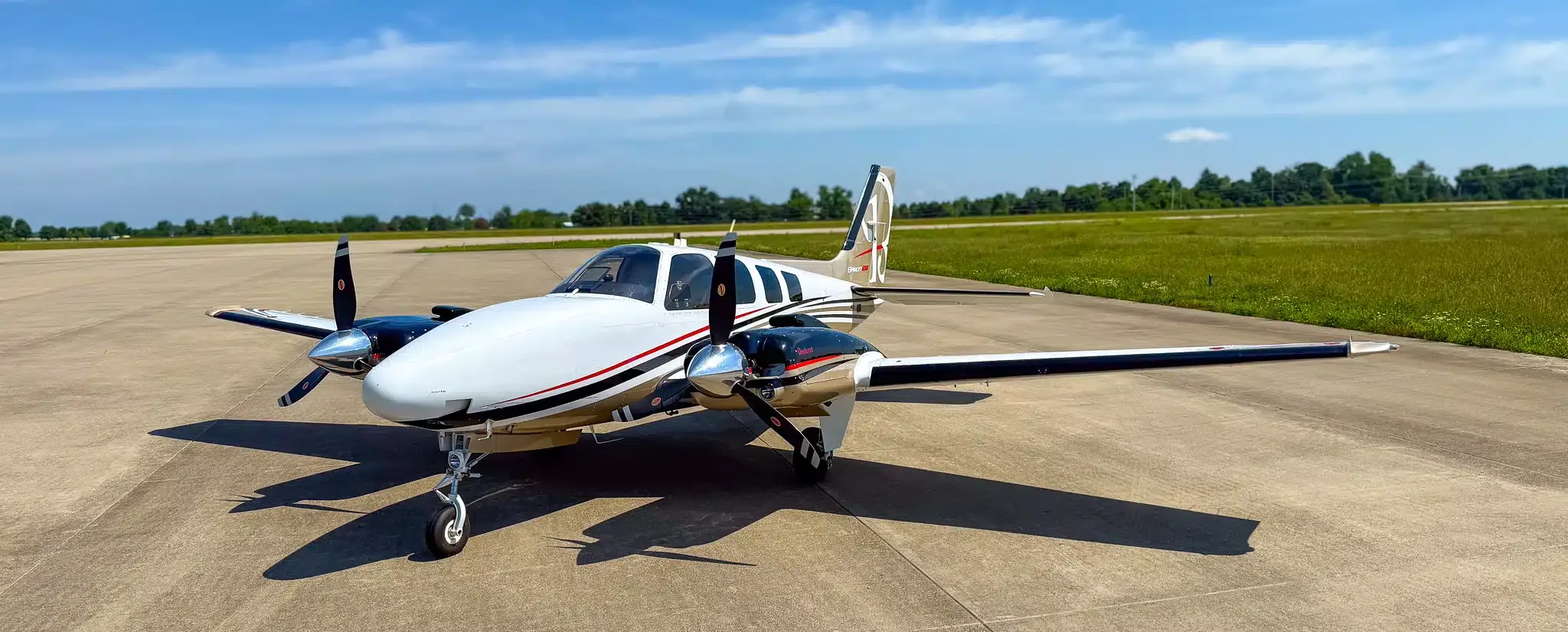 Exterior view of a 1974 Beechcraft B55 Baron, N1159T.
