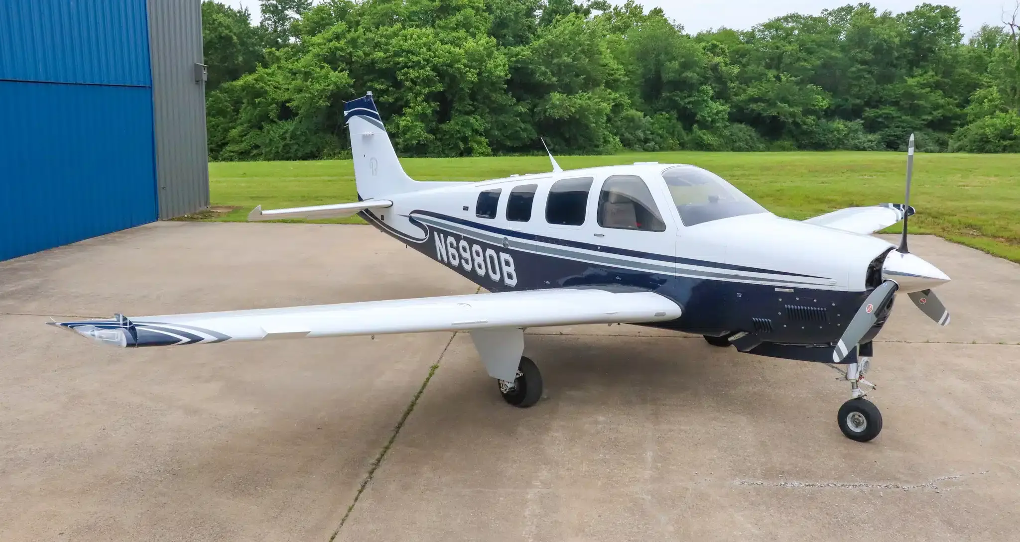 Exterior view of a 1974 Beechcraft B55 Baron, N1159T.