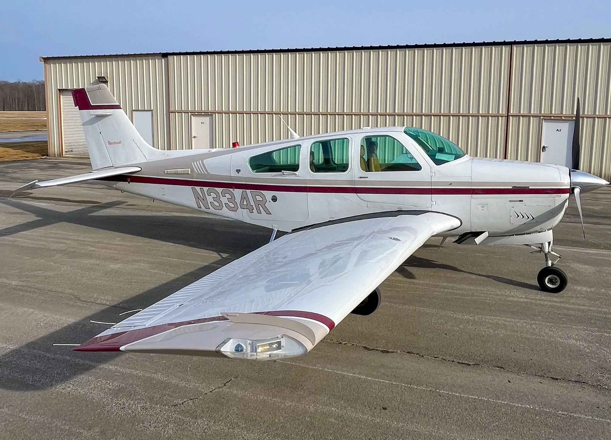 Exterior view of a 1991 Beechcraft F33A Bonanza, N334R.