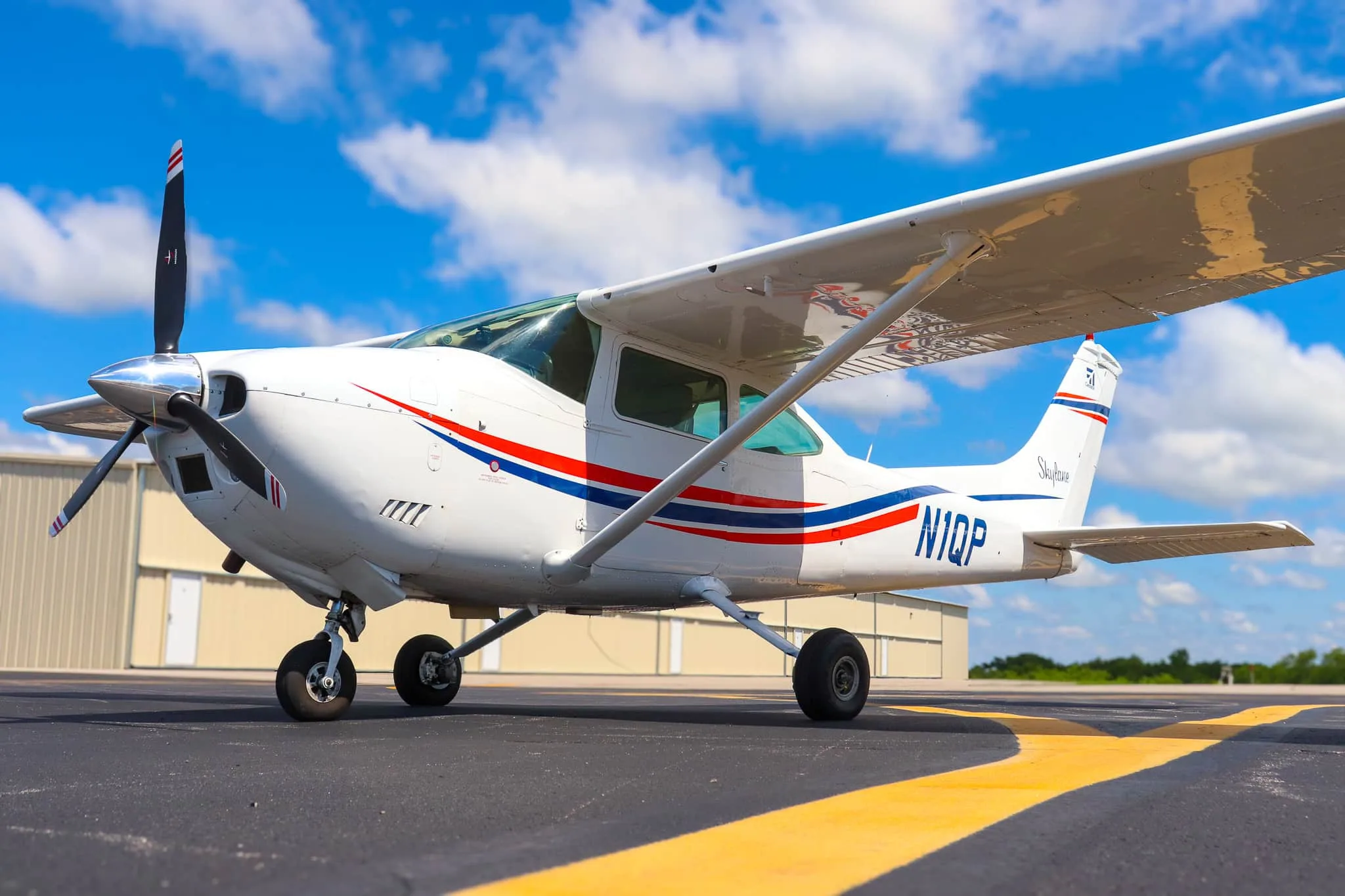 Exterior view of a 1973 Cessna 182P Skylane, N1QP.