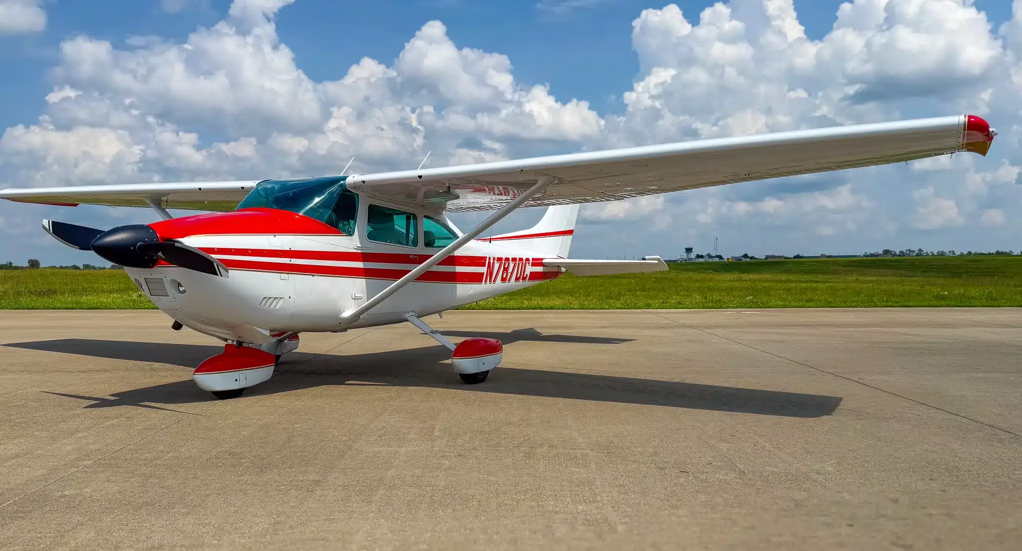Exterior view of a 1973 Cessna 182P Skylane, N1QP.