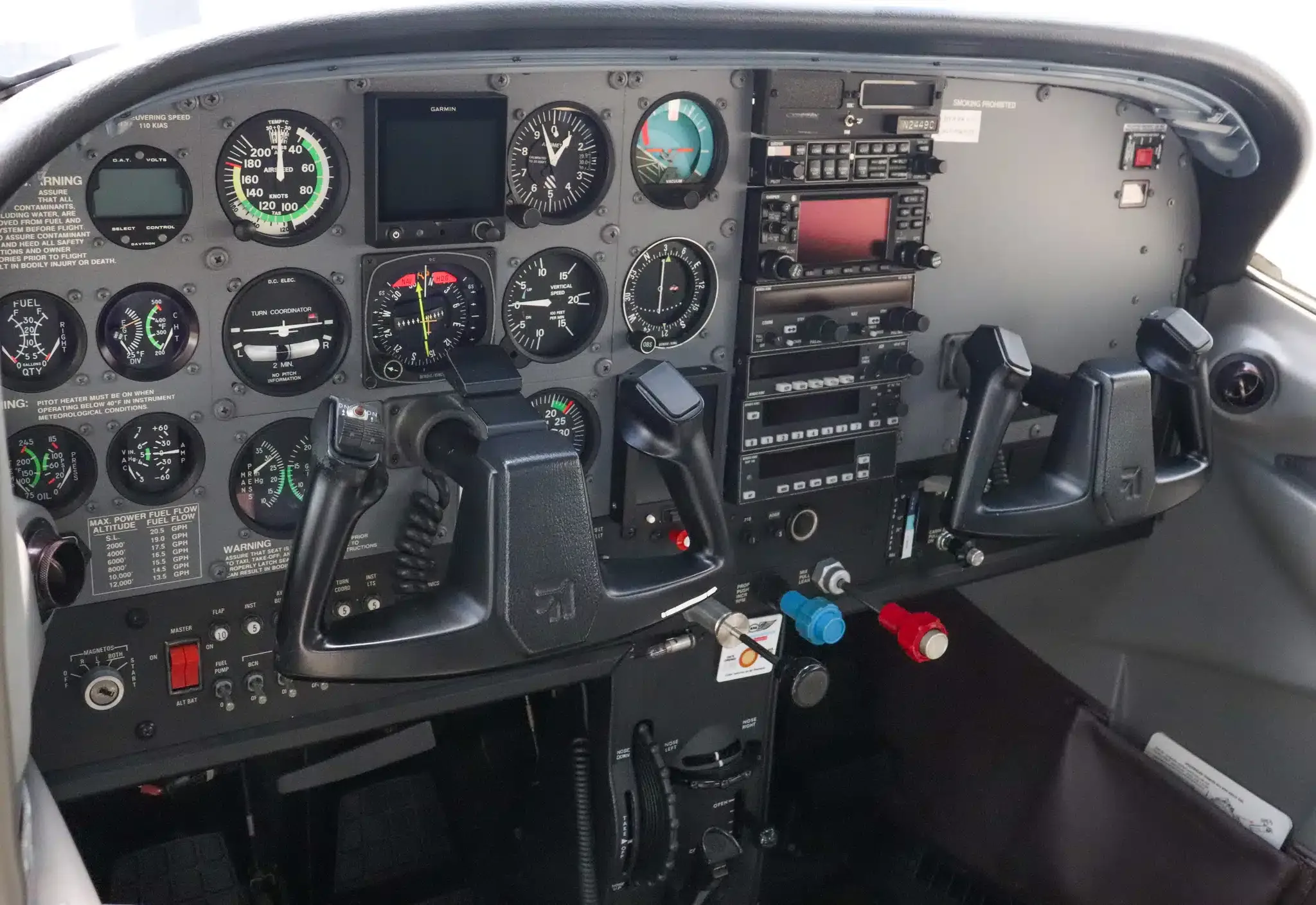 Cockpit and instrument panel of a 1999 Cessna 182S Skylane.