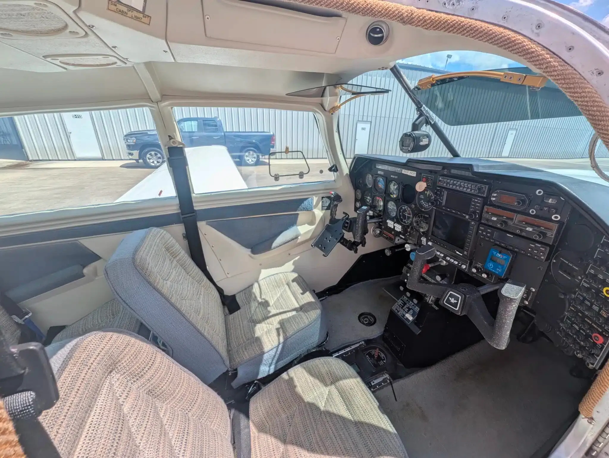 Cockpit and instrument panel of a 1985 Mooney M20J.