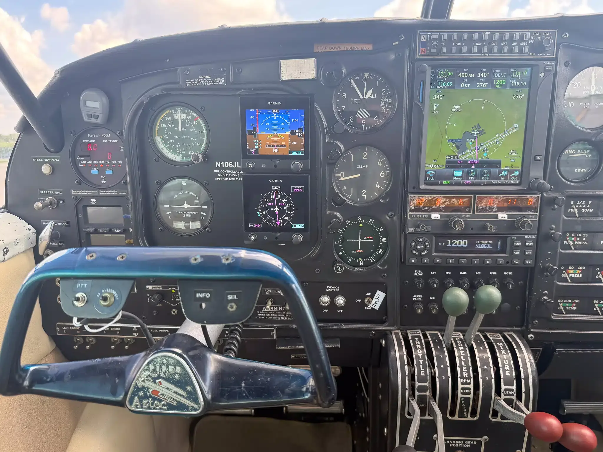 Cockpit and instrument panel of a 1963 Piper Aztec.