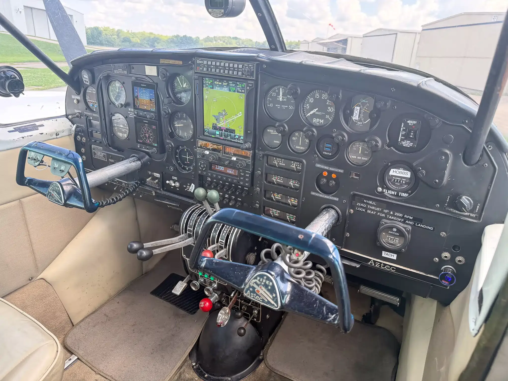 Cockpit and instrument panel of a 1963 Piper Aztec.