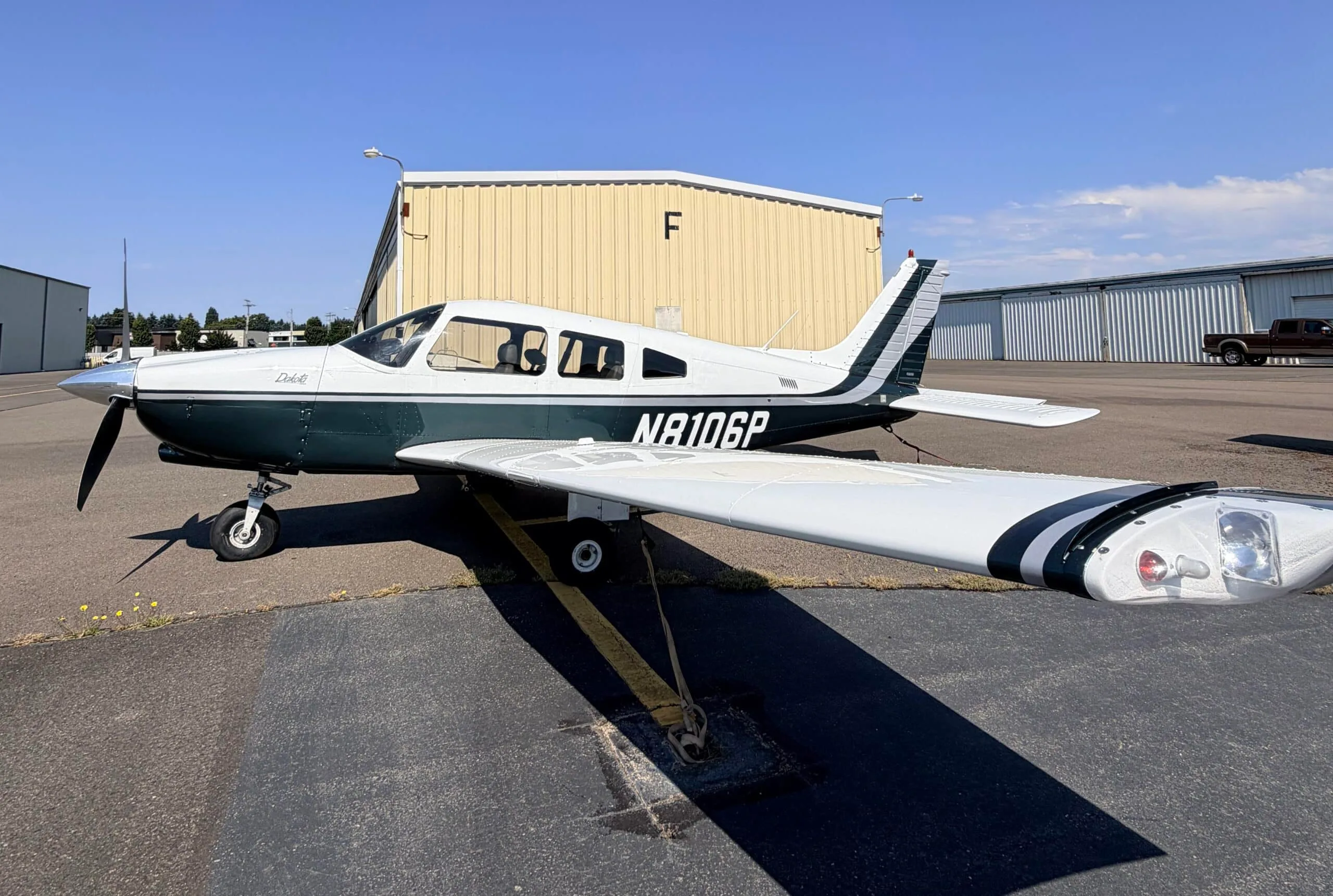 Exterior view of a 1980 Piper Dakota, N8106P.