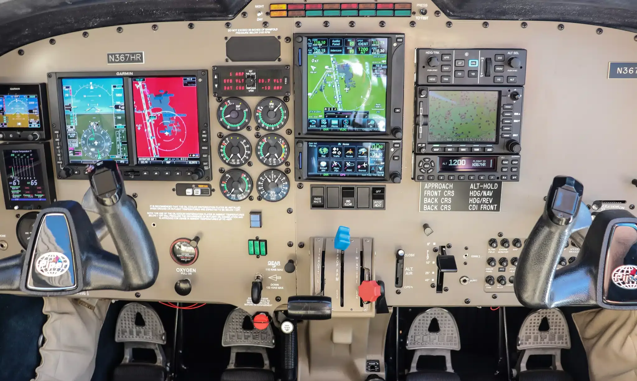 Cockpit and instrument panel of a 2000 Piper Saratoga II TC.