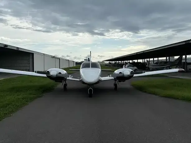 Exterior view of a 1978 Piper Seneca II, N63AH.