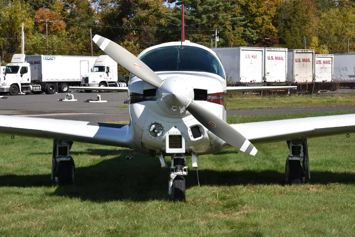 Exterior view of a 1966 Mooney M20C, N2672W.